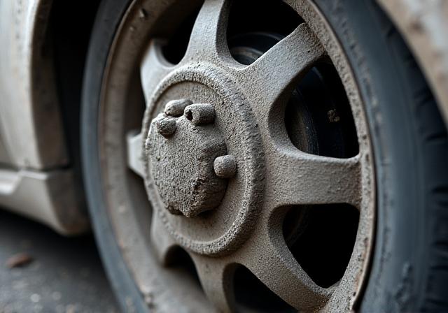 분진으로 더러워진 휠의 전후 비교 사진 - 이전 상태